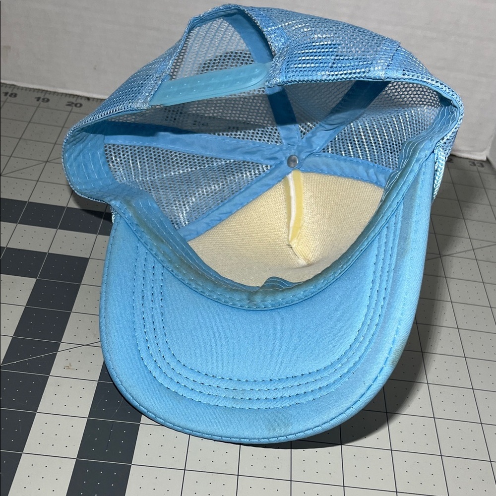 Blue and White Trucker Hat with Gold Smiley Face - Picture 7 of 7
